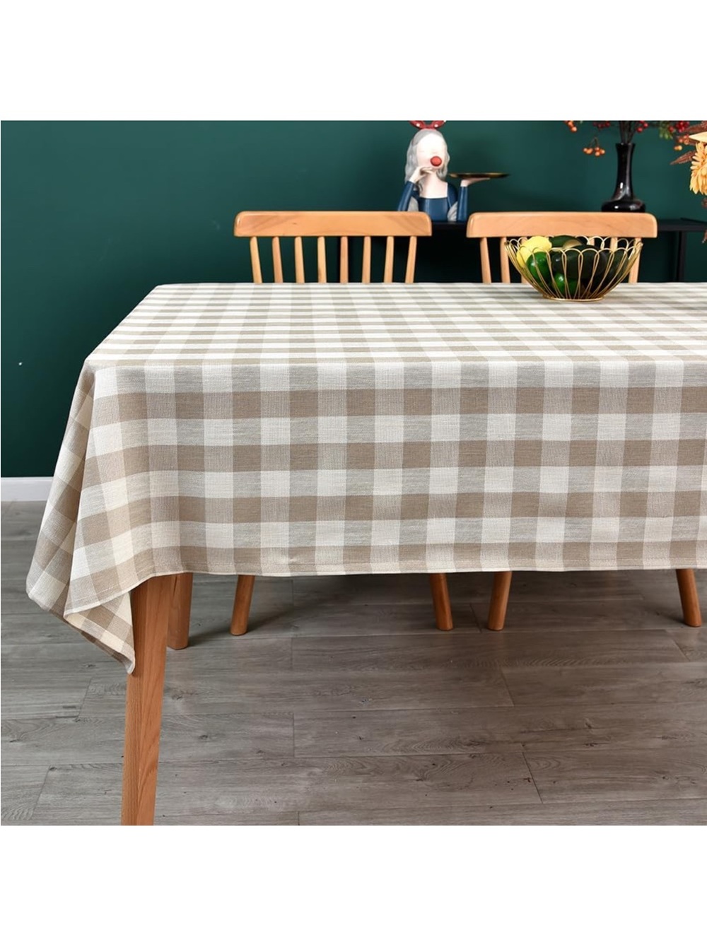 NEW Gingham Tablecloth, Heavy Duty Cotton Checkered.  C-Beige, 52x86 inch